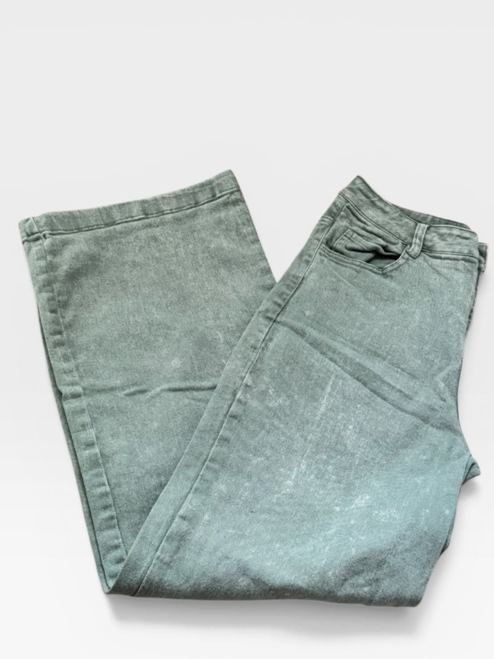 Entro Washed Sage Green denim Pants High Rise wide leg jeans Sz S